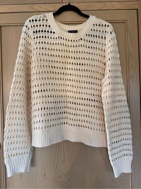 Halogen Open-Knit Cream Sweater Cotton Acrylic Pullover / large